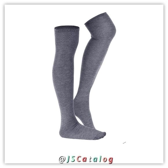 Solid Charcoal Cotton Thigh High Socks OS - Picture 4 of 5